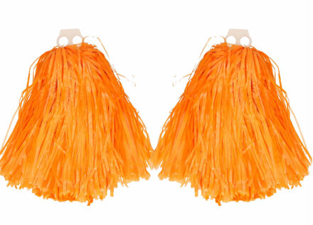 Funny Fashion Cheerballs/pompoms - 6x - oranje - met franjes en ring handgreep - 28 cm