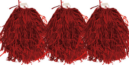 Funny Fashion Cheerballs/pompoms - 6x - rood - met franjes en ring handgreep - 28 cm
