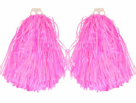 Funny Fashion Cheerballs/pompoms - 6x - roze - met franjes en ring handgreep - 28 cm