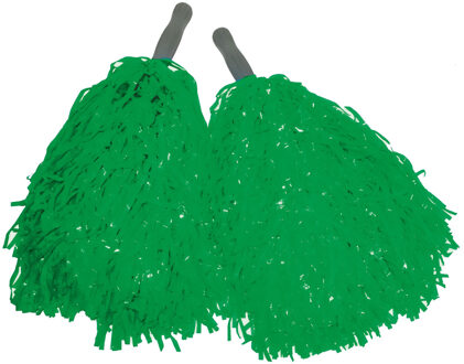 Funny Fashion Cheerballs/pompoms - set van 2x - groen - met franjes en stick handgreep - 25 cm - voor kinderen - Verklee