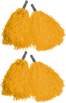 Funny Fashion Cheerballs/pompoms - set van 4x - geel - met franjes en stick handgreep - 25 cm - voor kinderen