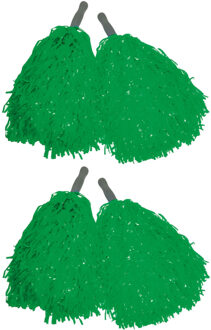 Funny Fashion Cheerballs/pompoms - set van 4x - groen - met franjes en stick handgreep - 25 cm - voor kinderen - Verklee