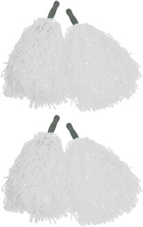 Funny Fashion Cheerballs/pompoms - set van 6x - wit - met franjes en stick handgreep - 25 cm - voor kinderen