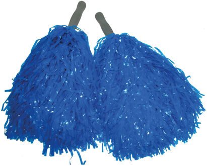 Funny Fashion Cheerballs - set 2x - blauw - pompoms - franjes en handgreep - 25 cm