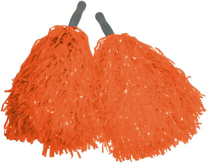 Funny Fashion Cheerballs - set 2x - oranje - pompoms - franjes en handgreep - 25 cm