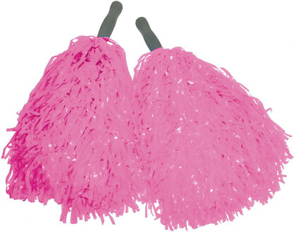 Funny Fashion Cheerballs - set 2x - roze - pompoms - franjes en handgreep - 25 cm