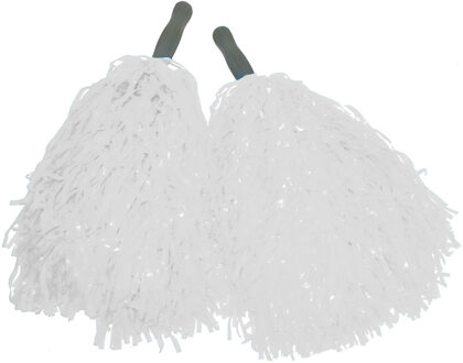 Funny Fashion Cheerballs - set 2x - wit - pompoms - franjes en handgreep - 25 cm