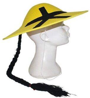 Funny Fashion Chinese/Aziatische verkleed thema hoedje met vlecht - geel - Carnaval hoed