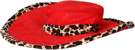 Funny Fashion Chique verkleed pooier/pimp hoed - rood - luipaard details - voor volwassenen