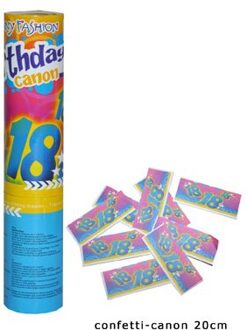 Funny Fashion confetti shooter/kanon - verjaardag 18 jaar - papier - multi kleuren - 20 cm - Confetti Multikleur