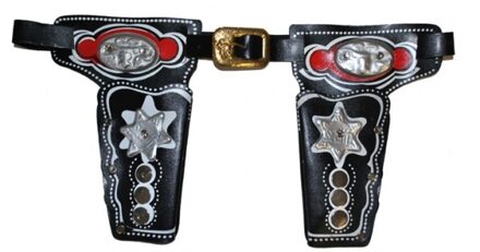 Funny Fashion Cowboy pistolen verkleed holster - zwart - voor kids - dubbele holster riem - Verkleedattributen