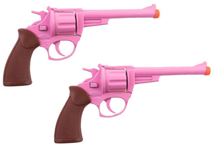 Funny Fashion Cowboy pistool - 2x - roze - 19 cm - 8 shots - speelgoed geweer - plaffertjes - plaffertjespistool