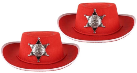 Funny Fashion Cowboy/sheriff hoed - 2x stuks - rood - kinderen - carnaval