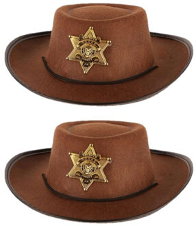 Funny Fashion Cowboy/sheriff hoed - 4x stuks - bruin - kinderen - carnaval