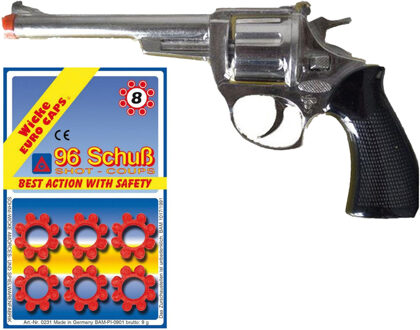 Funny Fashion Cowboy speelgoed revolver/pistool - metaal - 8 schots plaffertjes - 96 shots in de set