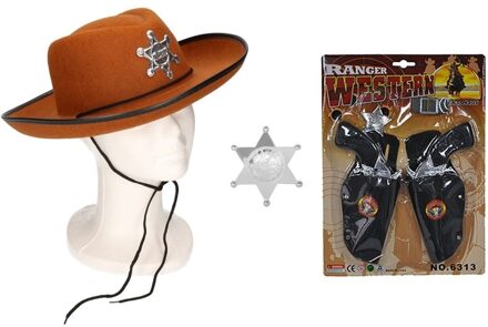 Funny Fashion Cowboy verkleed accessoire set - bruin - voor kinderen - 3-delig