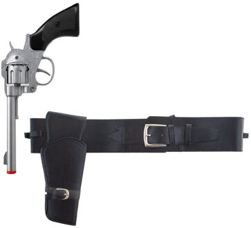Funny Fashion Cowboy verkleed revolver - zilver - met riem holster - wapens - volwassenen