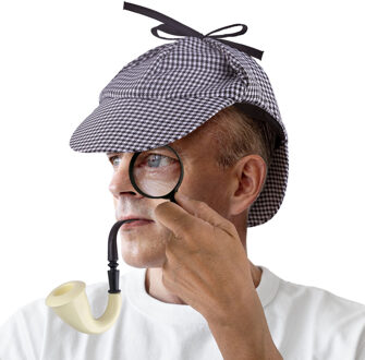 Funny Fashion Detective verkleedset - vergrootglas/pijp/pet - voor volwassenen - Verkleedattributen Multikleur