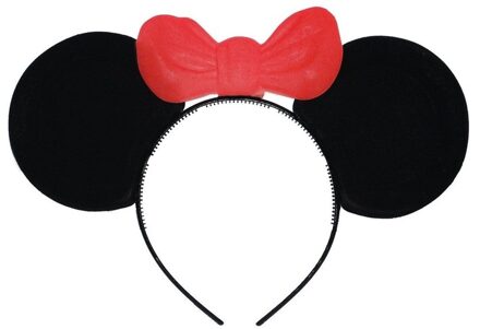 Funny Fashion Diadeem met muizenoren en strik - Rood - Plastic - Verkleden - Feestaccessoire