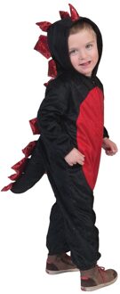 Funny Fashion Draak Kostuum | Poezelige Rood-Zwarte Draak | Jongen | Maat 128 | Halloween | Verkleedkleding