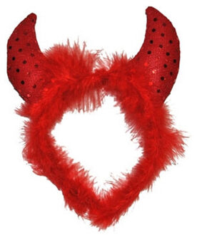 Funny Fashion Duivel diadeem haarband met veren en pailletten - rood - Halloween