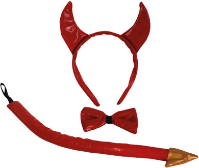 Funny Fashion Duivels verkleed setje - hoorntjes diadeem en staart/strik - rood - verkleed accessoires