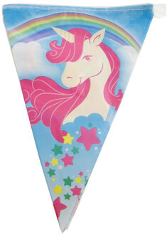Funny Fashion Eenhoorn thema vlaggetjes slinger/vlaggenlijn - roze - 5 meter - 10 puntvlaggetjes - Feestartikelen Multi