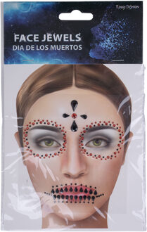 Funny Fashion Face Jewels Day of the Dead - rood/zwart - make-up steentjes - Halloween/Sugar Skull