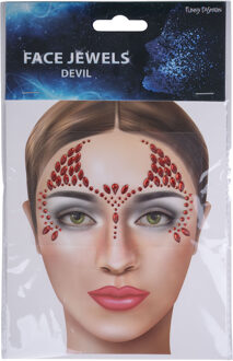 Funny Fashion Face Jewels Duivel - rood - make-up steentjes - Halloween - glitters