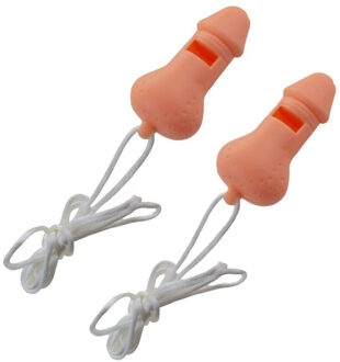 Funny Fashion Fluitje in penis vorm - 5x - met koord - pvc - roze - Fun/feest/vrijgezellen accessoires