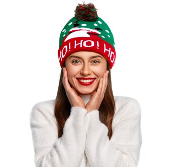 Funny Fashion Foute kerstmuts - groen/rood - Ho Ho Ho - volwassenen - acryl - wintermuts