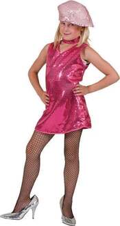 Funny Fashion Funny Fashon Carnaval verkleed jurkje - met pailletten - meisjes - roze glitters - Feestkleding 140