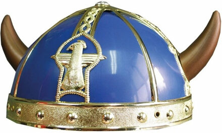 Funny Fashion Gallier/vikingen verkleed helm met hoorns - blauw - Carnaval verkleed hoeden - volwassenen