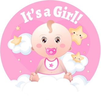 Funny Fashion Geboorte baby meisje thema wand/deur bord - D50 cm - roze - karton - versieringen/feestartikelen
