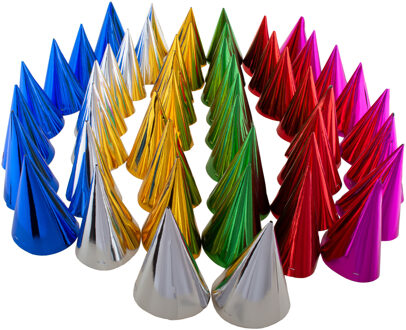 Funny Fashion Gekleurde kartonnen feesthoedjes - glitters en multi kleuren - 50x stuks - verjaardag