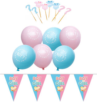 Funny Fashion Gender reveal babyshower thema vlaggetjes - 5 meter - en 12x ballonnen - cake prikkers - versiering