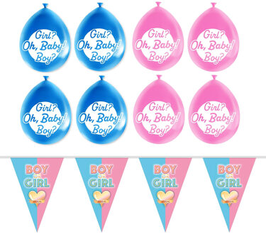 Funny Fashion Gender reveal babyshower thema vlaggetjes slinger - 5 meter - en 16x ballonnen - versiering