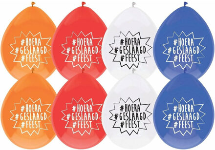 Funny Fashion Geslaagd thema ballonnen - hoera/geslaagd/feest - 8x stuks - versiering Multi
