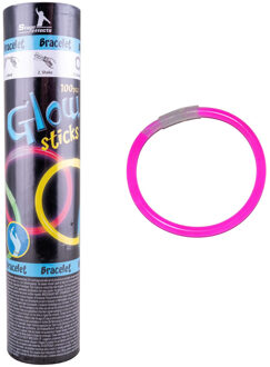 Funny Fashion Glow in the dark armbandjes - 100x - roze - 25 cm - neon glow