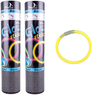 Funny Fashion Glow in the dark armbandjes - 2x - geel - 25 cm - neon glow