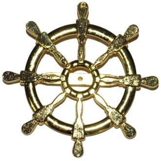 Funny Fashion Gouden matroos/zeeman - broche scheepsroer - D7 cm Goudkleurig