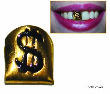 Funny Fashion Gouden tand met dollar teken verkleedaccessoire - Verkleedattributen Goudkleurig