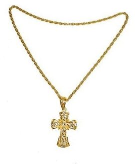 Funny Fashion Gouden verkleed ketting met groot kruis