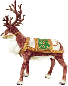 Funny Fashion Groot rendier beeld/figuur - 143 cm - bewegend - met muziek - kerstfiguur - dierenbeeld Bruin