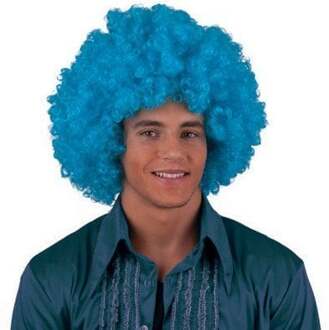 Funny Fashion grote afropruik - herenpruik - turquoise blauw - krullen - carnaval