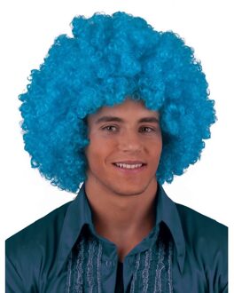 Funny Fashion grote afropruik - herenpruik - turquoise blauw - krullen - carnaval