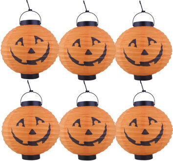 Funny Fashion Halloween decoratie - 6x - pompoen - 20 cm - versiering - met LED licht