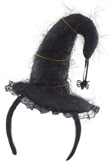 Funny Fashion Halloween heksenhoed - mini hoedje op diadeem - one size - zwart - meisjes/dames Multi
