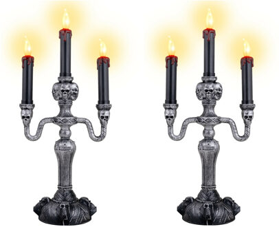 Funny Fashion Halloween LED kandelaar - 2x - 3 kaarsen - op batterijen - 17 x 40 cm