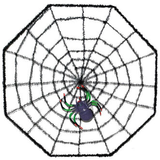 Funny Fashion Halloween spinnenweb met spin 38 x 38 cm - Halloween poppen Zwart